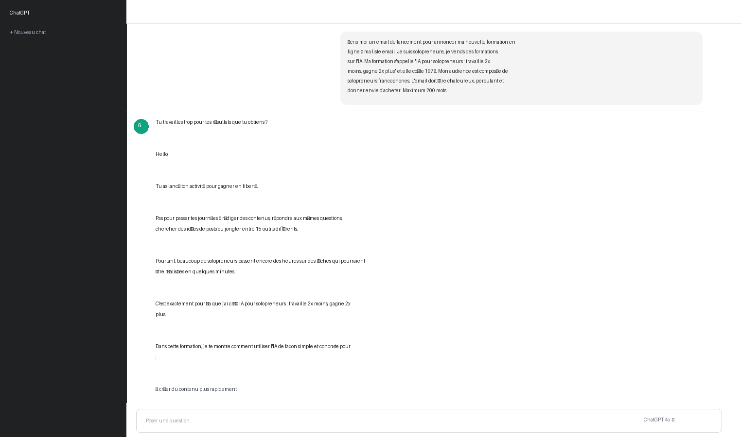 ChatGPT vs Claude : la réponse de ChatGPT au même brief d'email