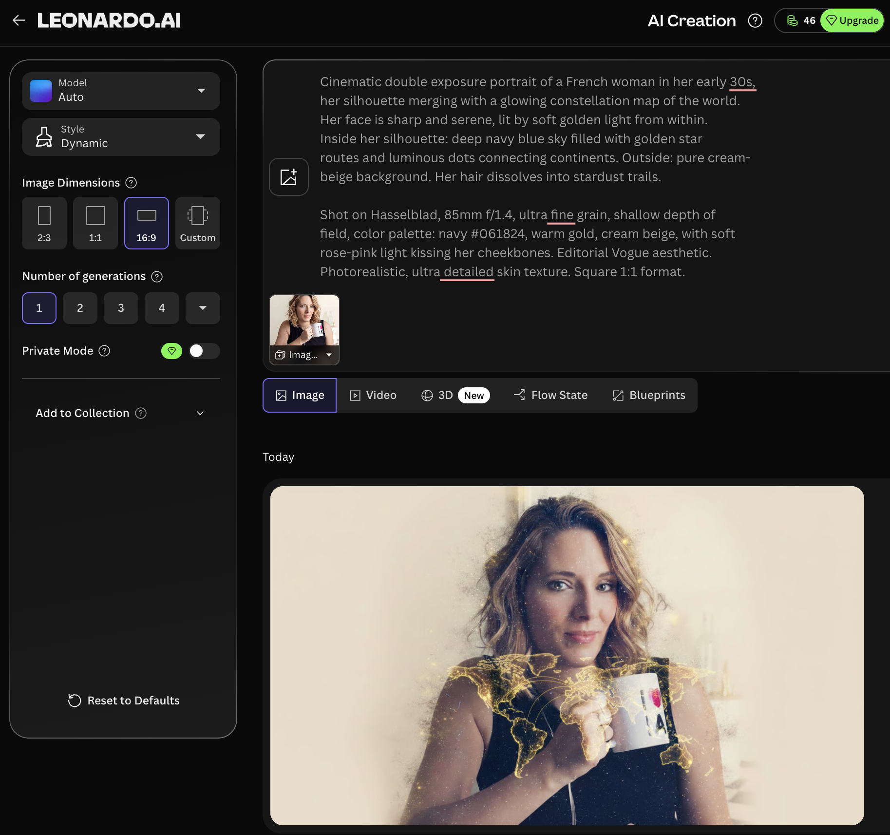résultat Leonardo AI midjourney alternative gratuite - portrait avec carte du monde sur vêtements