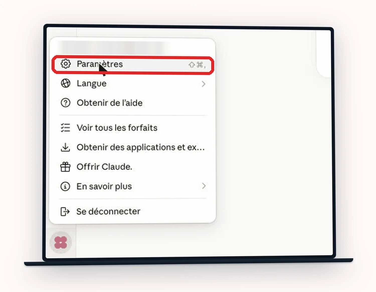 Une leçon montrant le menu et l'endroit exact où cliquer