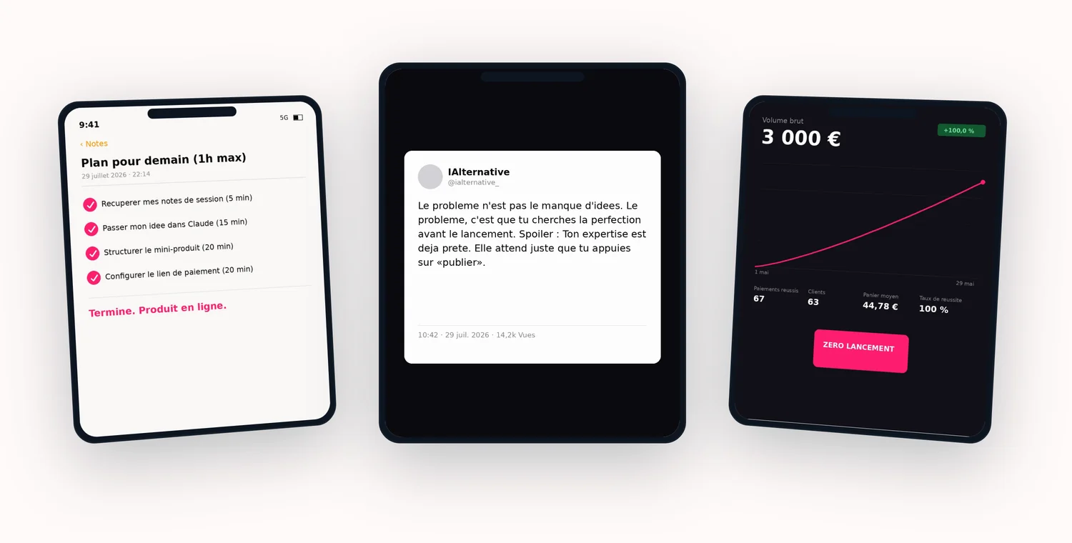 Trois visuels de publicité affichés sur des téléphones